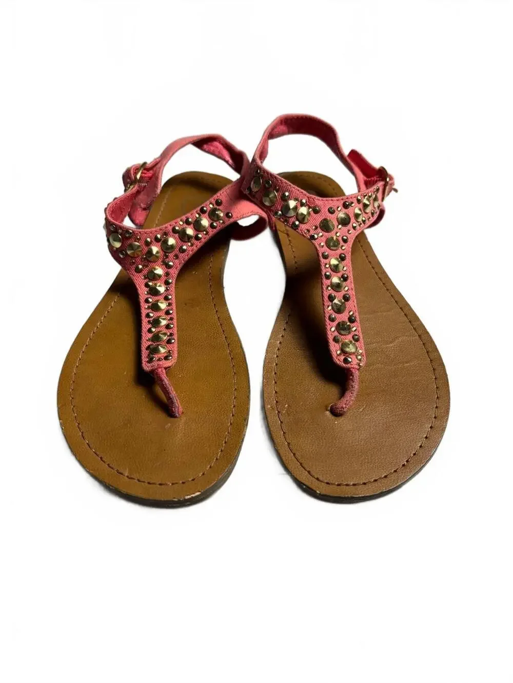 Candie's Pink Studded T-Strap Sandals
